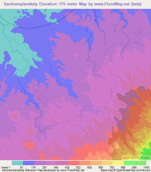 Sandrampianakely,Madagascar Elevation Map