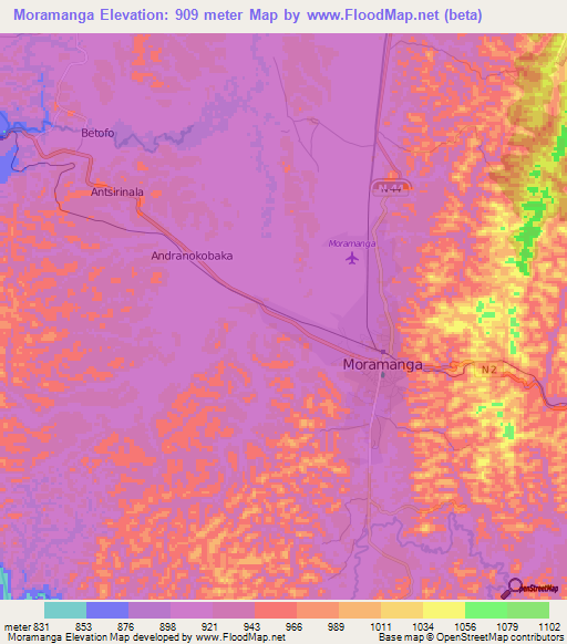 Moramanga,Madagascar Elevation Map
