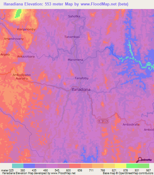 Ifanadiana,Madagascar Elevation Map