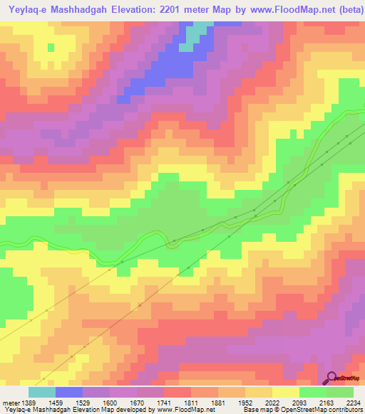 Yeylaq-e Mashhadgah,Iran Elevation Map