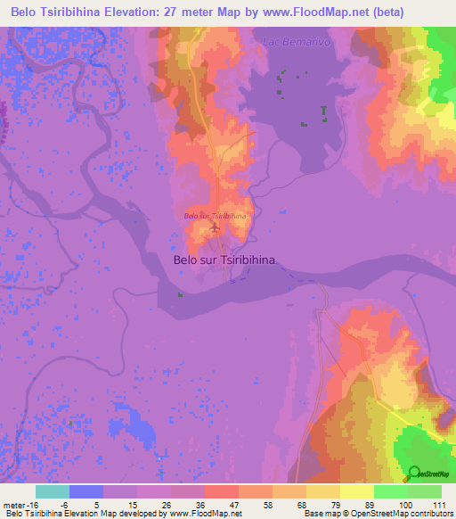 Belo Tsiribihina,Madagascar Elevation Map