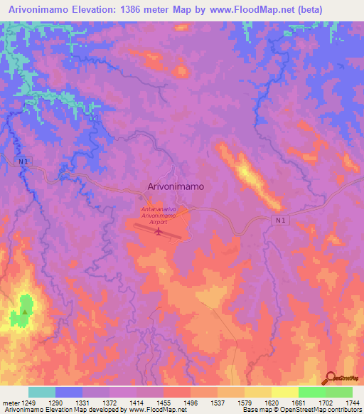 Arivonimamo,Madagascar Elevation Map