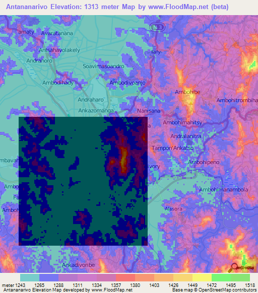Antananarivo,Madagascar Elevation Map