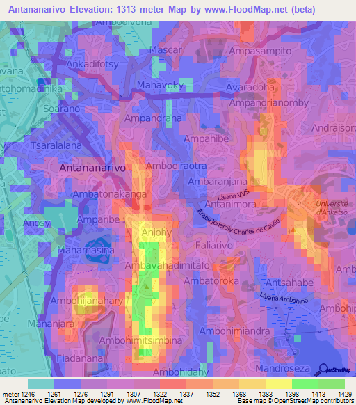 Antananarivo,Madagascar Elevation Map
