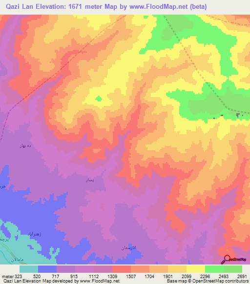 Qazi Lan,Iran Elevation Map