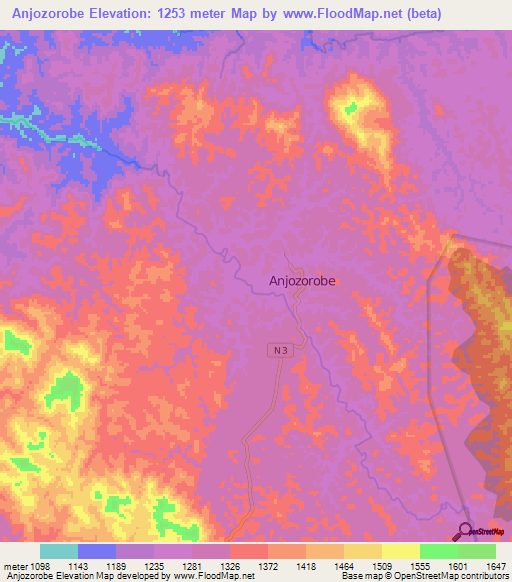 Anjozorobe,Madagascar Elevation Map