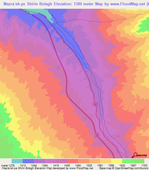 Mazra`eh-ye Shirin Bolagh,Iran Elevation Map