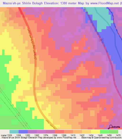 Mazra`eh-ye Shirin Bolagh,Iran Elevation Map
