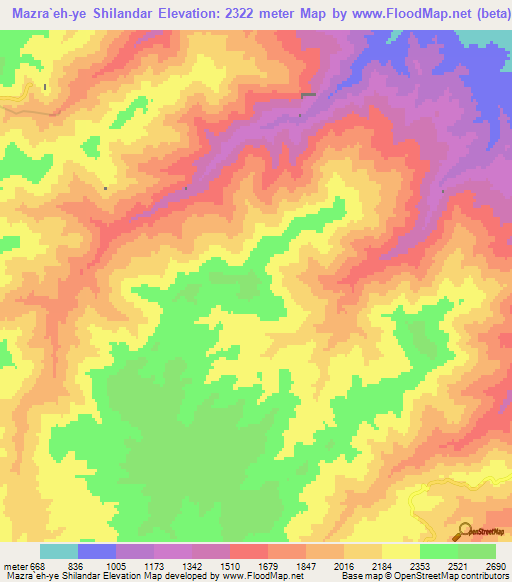 Mazra`eh-ye Shilandar,Iran Elevation Map