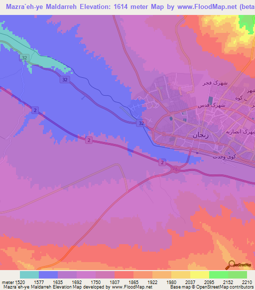 Mazra`eh-ye Maldarreh,Iran Elevation Map