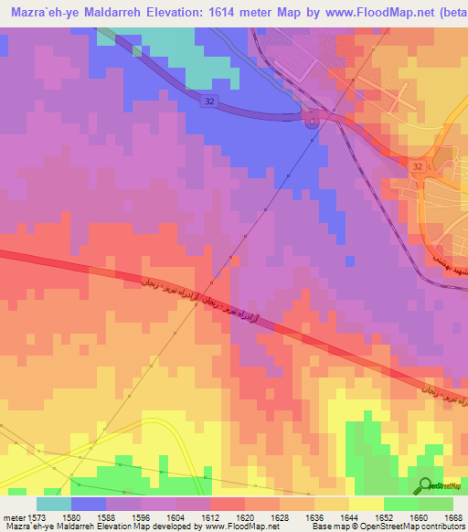 Mazra`eh-ye Maldarreh,Iran Elevation Map
