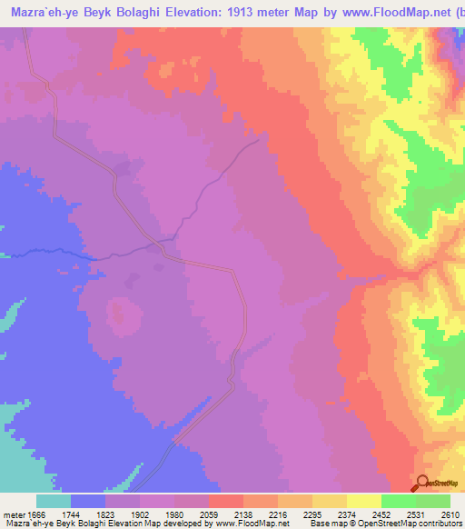 Mazra`eh-ye Beyk Bolaghi,Iran Elevation Map
