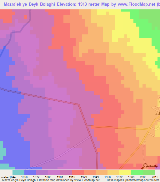 Mazra`eh-ye Beyk Bolaghi,Iran Elevation Map