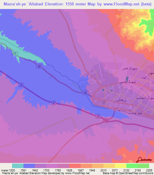 Mazra`eh-ye `Aliabad,Iran Elevation Map
