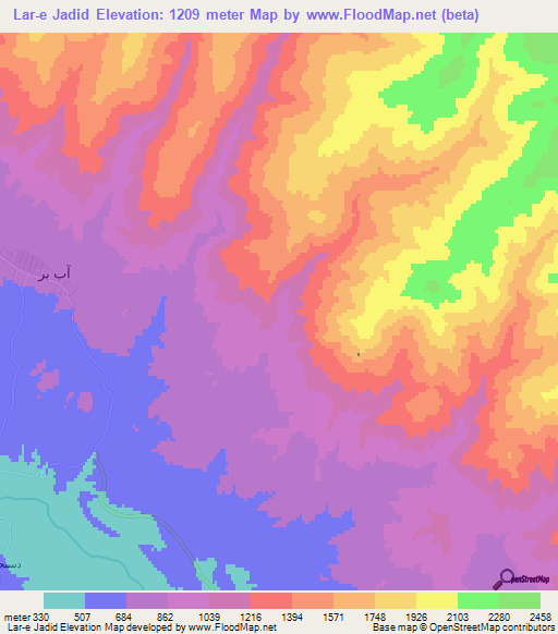 Lar-e Jadid,Iran Elevation Map