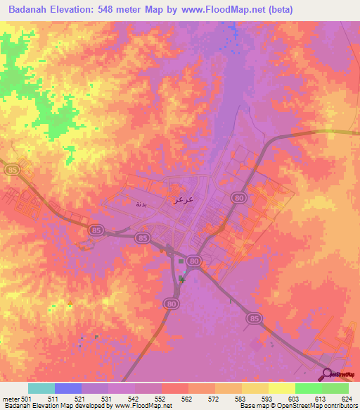 Badanah,Saudi Arabia Elevation Map