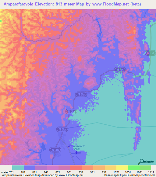 Amparafaravola,Madagascar Elevation Map