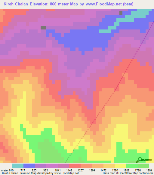 Kireh Chalan,Iran Elevation Map