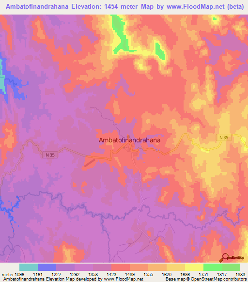 Ambatofinandrahana,Madagascar Elevation Map