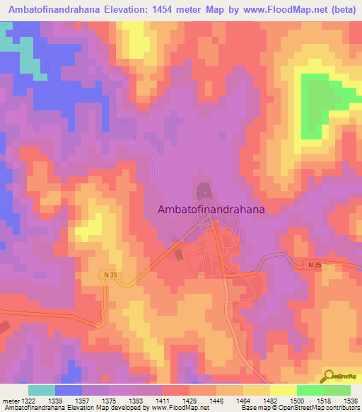 Ambatofinandrahana,Madagascar Elevation Map
