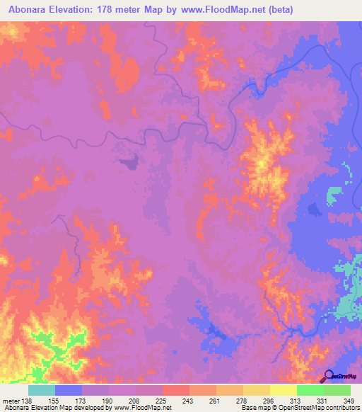 Abonara,Madagascar Elevation Map
