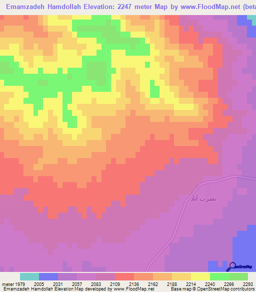 Emamzadeh Hamdollah,Iran Elevation Map