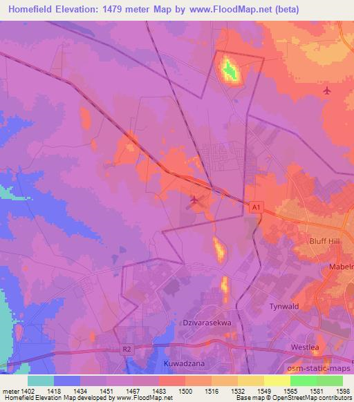 Homefield,Zimbabwe Elevation Map