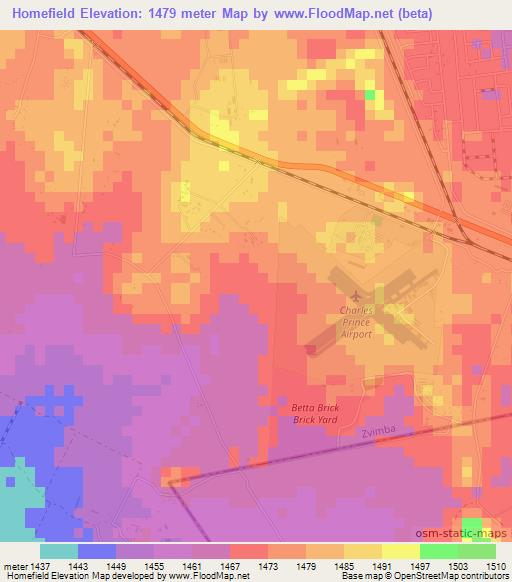 Homefield,Zimbabwe Elevation Map
