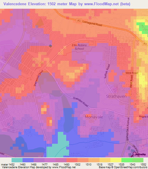 Valencedene,Zimbabwe Elevation Map