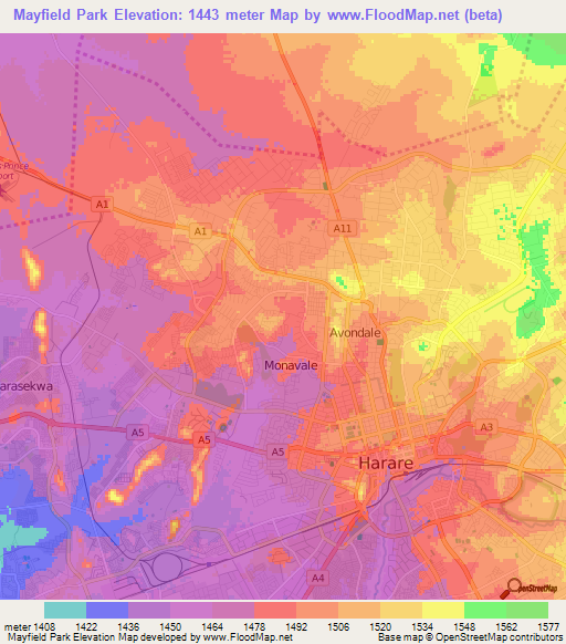 Mayfield Park,Zimbabwe Elevation Map