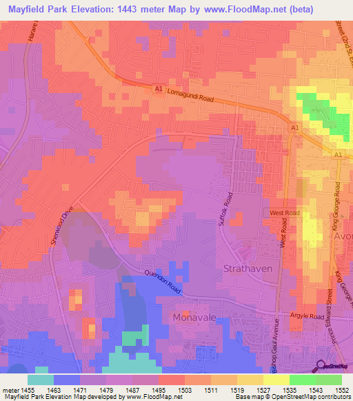Mayfield Park,Zimbabwe Elevation Map