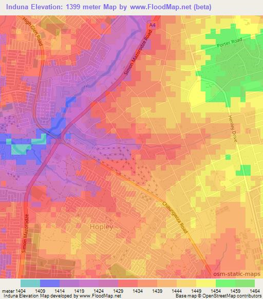 Induna,Zimbabwe Elevation Map