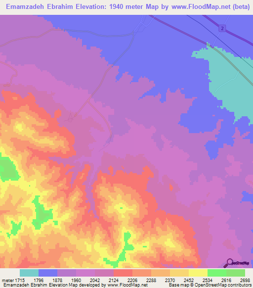 Emamzadeh Ebrahim,Iran Elevation Map