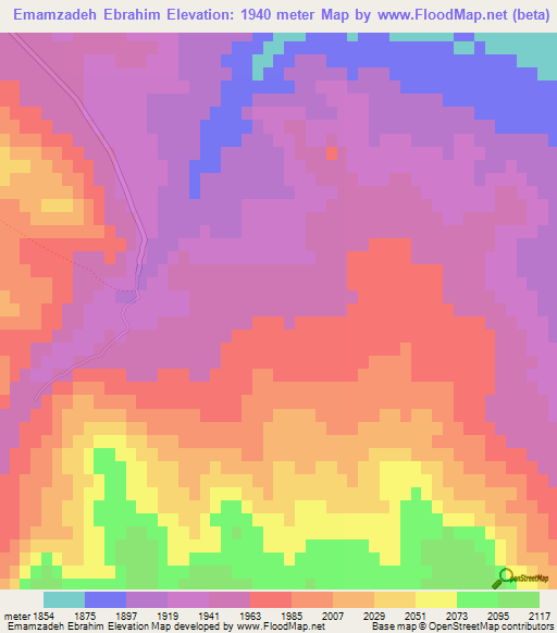 Emamzadeh Ebrahim,Iran Elevation Map