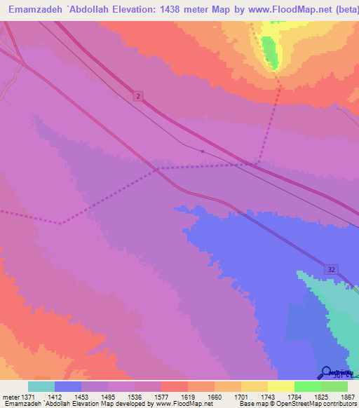 Emamzadeh `Abdollah,Iran Elevation Map