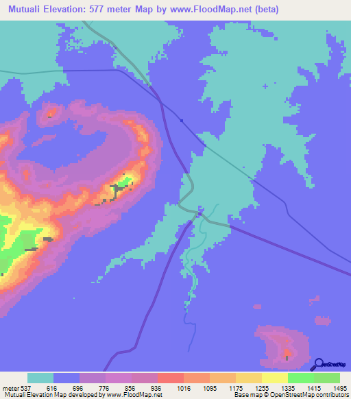 Mutuali,Mozambique Elevation Map