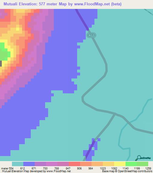 Mutuali,Mozambique Elevation Map