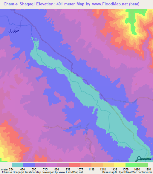 Cham-e Shaqaqi,Iran Elevation Map