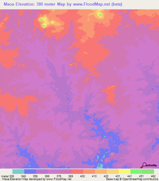 Maoa,Mozambique Elevation Map