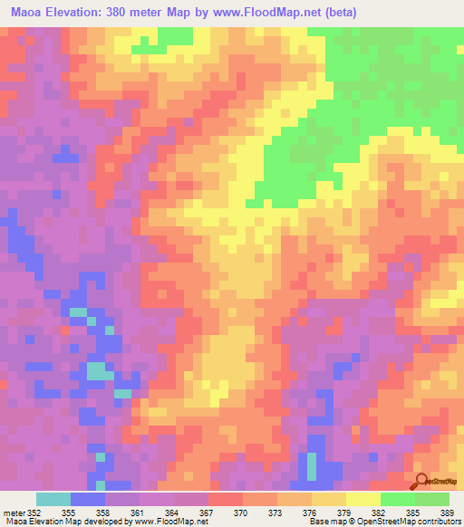 Maoa,Mozambique Elevation Map