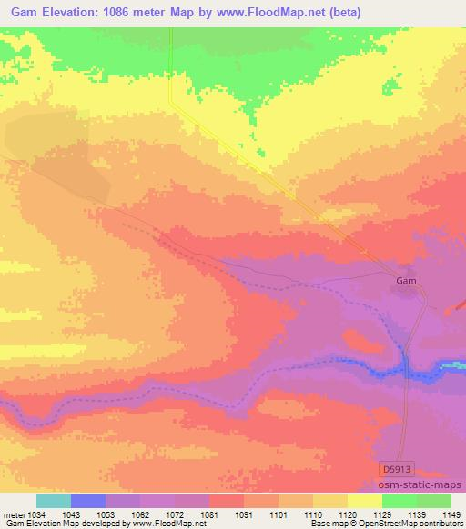 Gam,Namibia Elevation Map