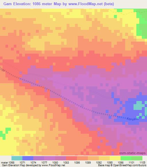 Gam,Namibia Elevation Map