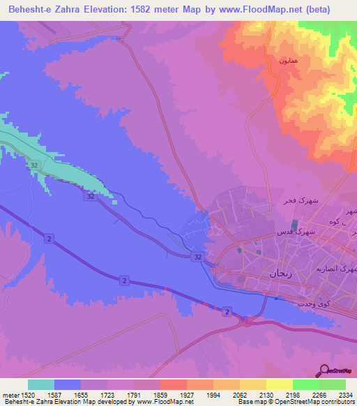 Behesht-e Zahra,Iran Elevation Map