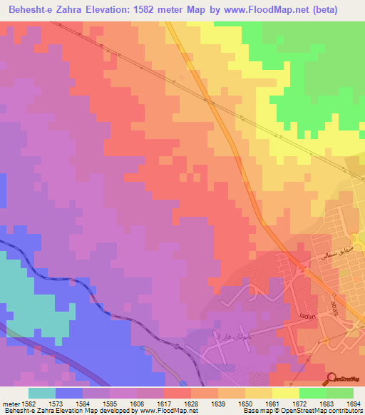 Behesht-e Zahra,Iran Elevation Map