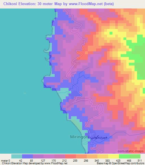 Chikoni,Comoros Elevation Map