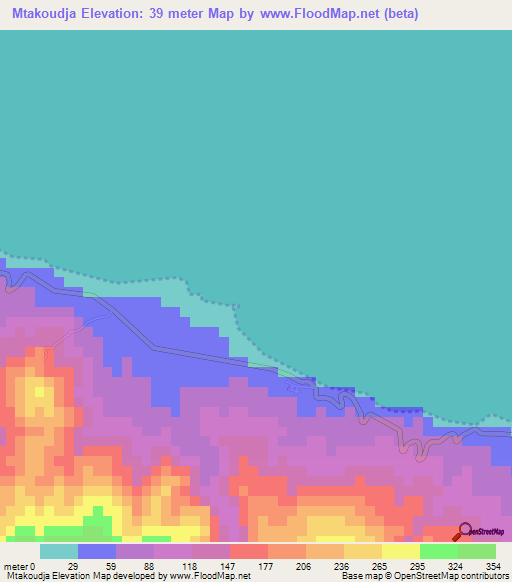 Mtakoudja,Comoros Elevation Map