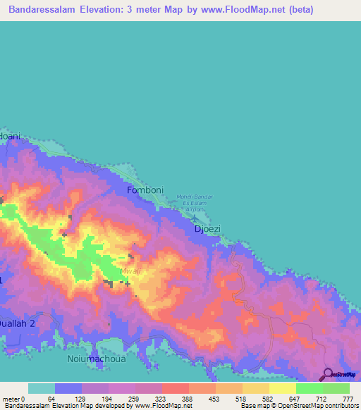 Bandaressalam,Comoros Elevation Map