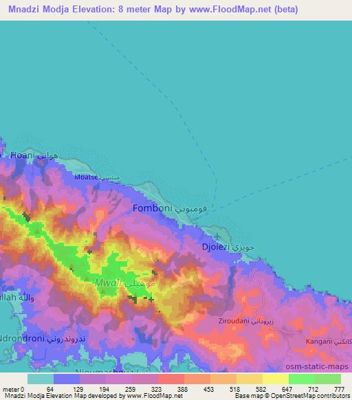 Mnadzi Modja,Comoros Elevation Map