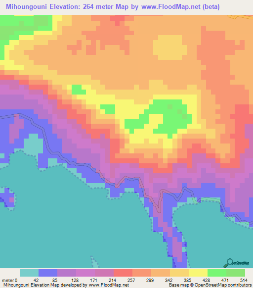 Mihoungouni,Comoros Elevation Map