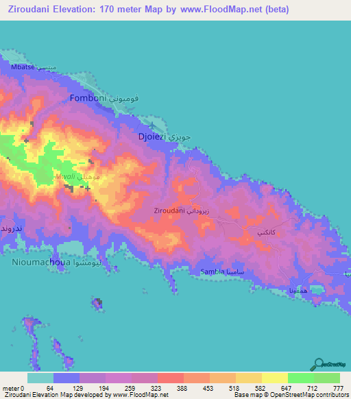 Ziroudani,Comoros Elevation Map